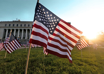 American flags decorate the East Lawn.
