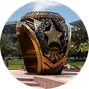 The iconic 12-foot Haynes Aggie Ring Replica at The Association of Former Students.
